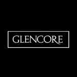 Glencore logo with white text on black background.