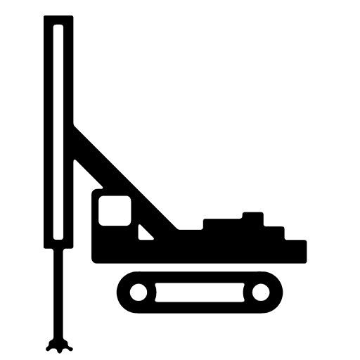 Silhouette of a tracked drilling machine with stabilizing leg extended.